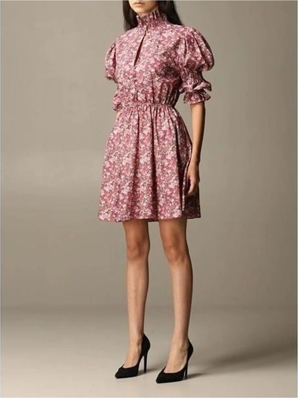 Philosophy Di Lorenzo Serafini Floral High-Neck Puff Sleeve Mini Dress - size 4